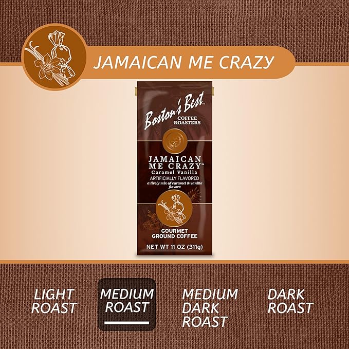 Boston’s Best Coffee - Jamaican Me Crazy Flavored Delicious Gourmet Premium Ground Coffee, 11 oz. / 311 g Bag