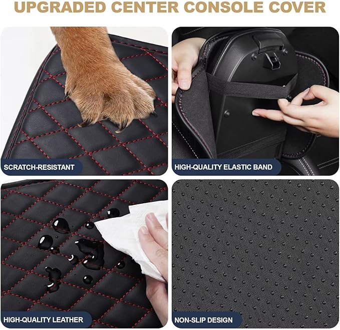 YORKNEIC Center Console Cover Fit for Lincoln Aviator Armrest Cover for Car with 2 Side Pockets Faux Leather Middle Console Cover (Black&Redline)