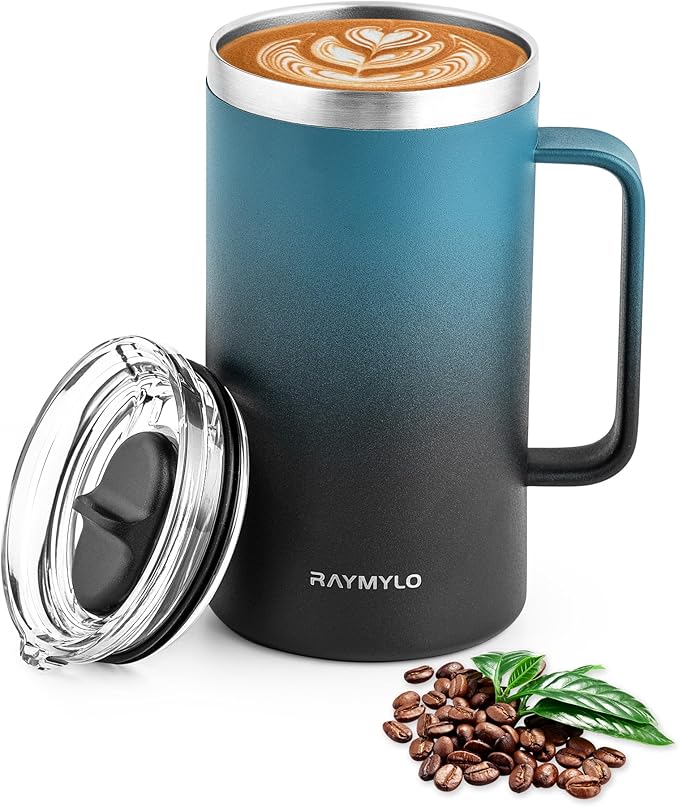 Insulated Coffee Mug 24 oz, Double Wall Stainless Steel Coffee Mug with Lids, Leak-Proof & Detachable Slider Lid for Thorough Clean, Keeps Coffee Cold for 9 Hrs, Suitable for Camp Home Office