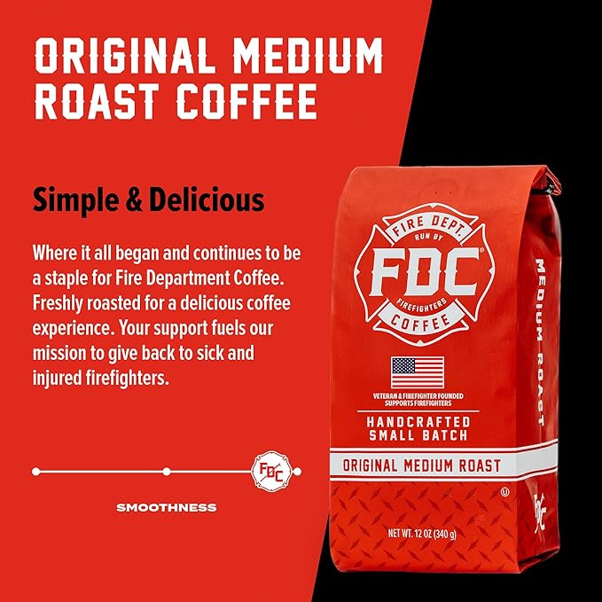 Fire Department Coffee Original Medium Roast Ground Coffee - 12 oz (2 Pack) - Gives Back to Firefighters - Roasted in the USA - Veteran Owned