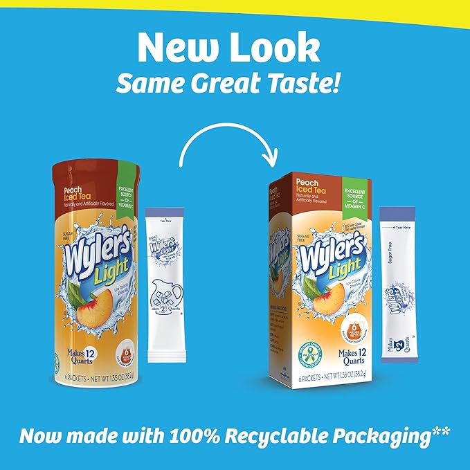 Wyler's Light Pitcher Packs, Water Drink Mix,Peach Iced Tea,6 Pitcher Packets