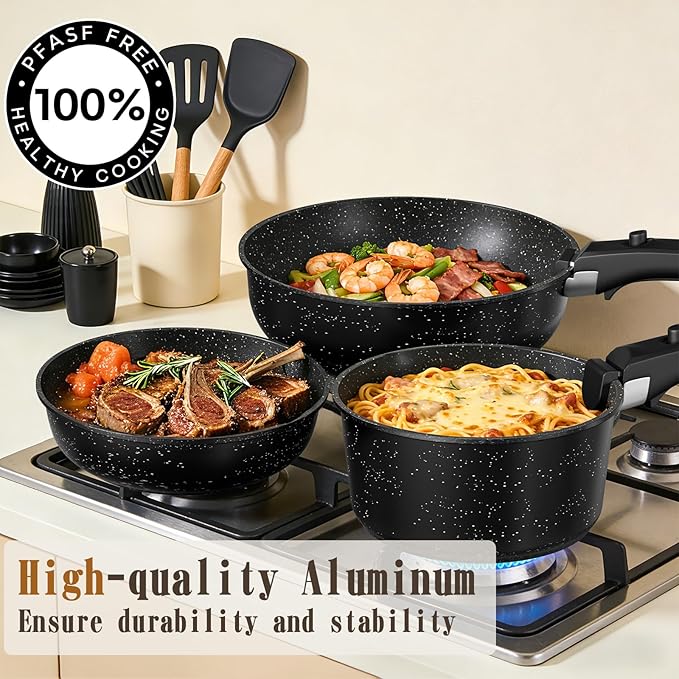 Umite Chef 21Pcs Pots and Pans Set Non Stick, Nonstick Ceramic Cookware Sets Detachable Handle, Non Toxic Healthy Induction Cookware, Kitchen Cooking Set, with Frying Pans Set, Dishwasher/Oven Safe