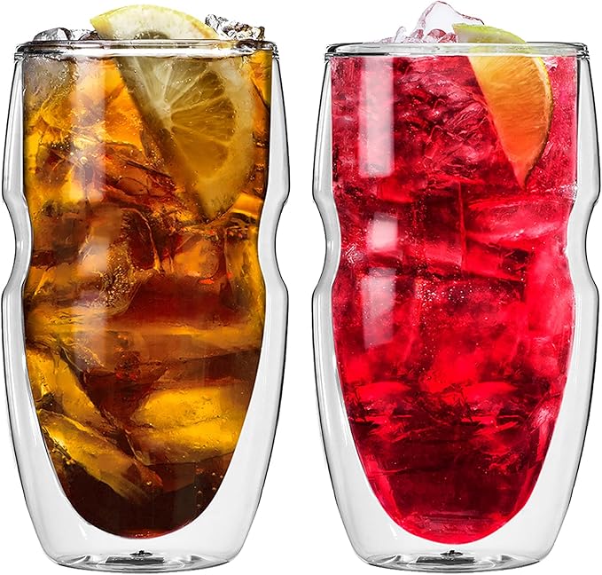 Ozeri Serafino Double Wall Insulated Iced Tea and Coffee Glasses, 16-Ounce, Set of 2