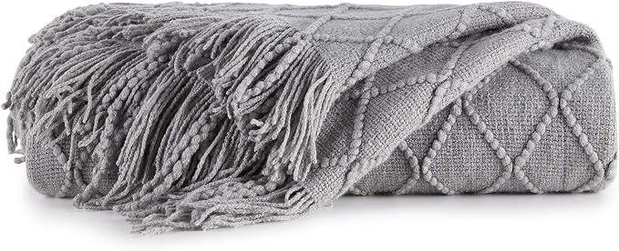 BOURINA Light Grey Throw Blanket 60x80 Inches Throw Textured Solid Soft Sofa Throw Couch Knitted Decorative Blanket