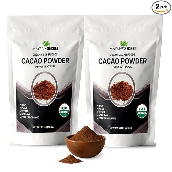 Mayan’s Secret - Organic Cocoa Powder Unsweetened Raw Cacao Powder Organic for Smoothie, Coffee and Drink Mixes (1 Pound (Pack of 2))