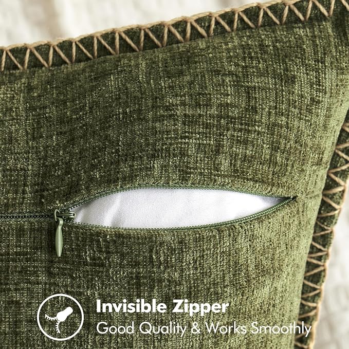 MIULEE Pack of 2 Couch Throw Pillow Covers 20x20 Inch Olive Green Farmhouse Decorative Pillow Covers with Stitched Edge Soft Chenille Solid Dyed Pillow Covers for Sofa Bed Living Room