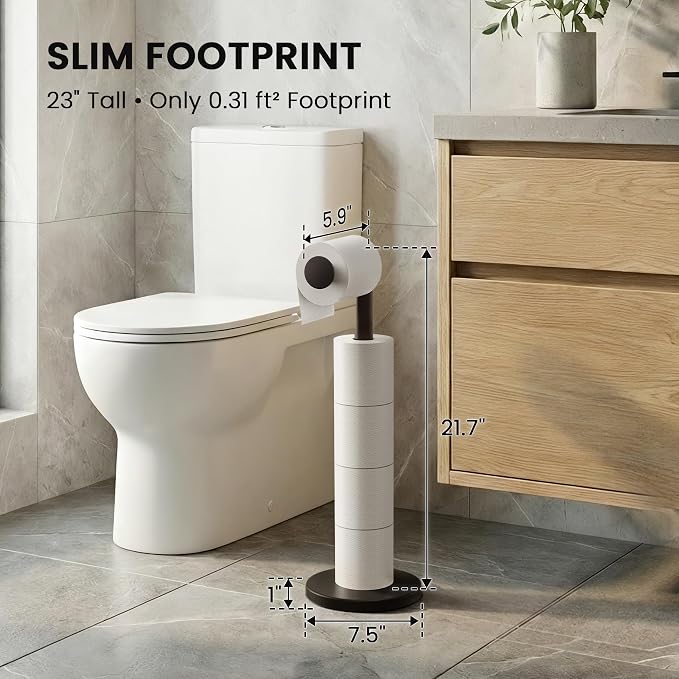 Cesun Extra Weighted Base Toilet Paper Holder Stand - SUS304 Rust Proof Free Standing Tissue Roll Holder for 4 Rolls, No Tipping, No Slipping, Matte Black