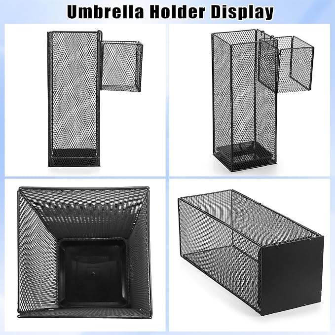 OwnMy Metal Umbrella Holder for Entryway, Indoor Umbrella Stand for Entryway with Small Basket and Draining Tray, Modern Umbrella Storage Stand Rack for Home Office Hotel Entrance, 16.5" Height