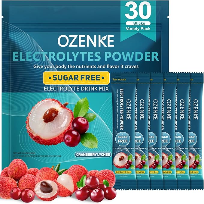 Electrolytes Powder Packets, 30 Sticks Hydration Packet Sugar Free, Electrolyte Drink Mix Travel Electrolyte for Rapid Hydration, Cranberry Lychee