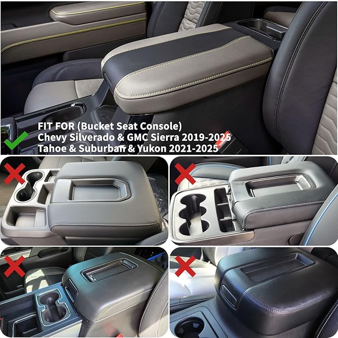 Xaido Center Console Armrest Cover for Chevy Silverado/GMC Sierra 2019-2026 & Tahoe/Suburban/Yukon 2021-2026, Bucket Seat Console Arm Rest Cushion Protective, Black
