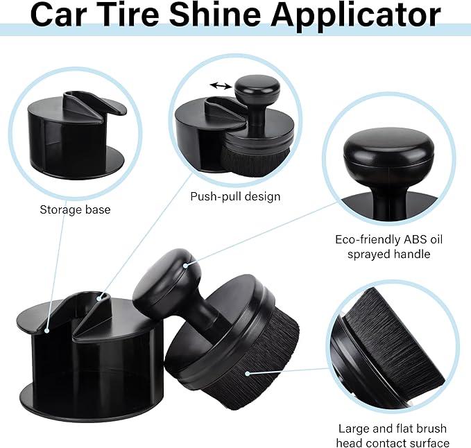 2 PCS Tire Shine Applicator Brush, Tire Shine Brushes, Tire Dressing Brush Applicator with Seal Cover, Tire Brush for Car Detailing, Tire Gel Applicator, High Density Detail Factory Tire Brush (Black)