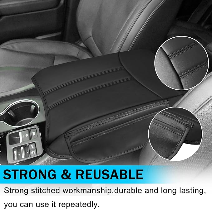 SENSHINE Armrest Cover for Honda Pilot Accessories 2023 2024 2025 2026 Center Console Cover Anti-Scratch Leather Armrest Protector Middle Console Pad with Side Pockets for Honda Pilot (Black Stitch)