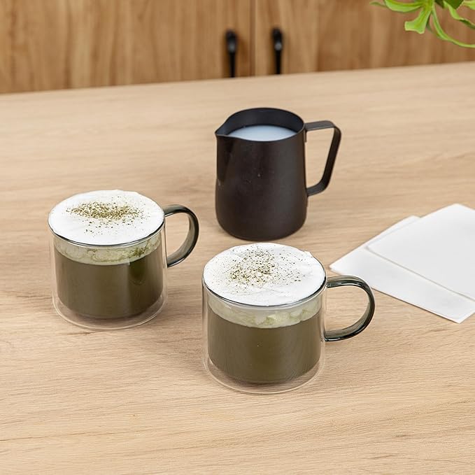 Restaurantware Coffee Cups 12 Pack of 11 oz Double Wall Glass Insulated Coffee Cup Borosilicate Mug Thermal Shock Resistant Handle Modern Design