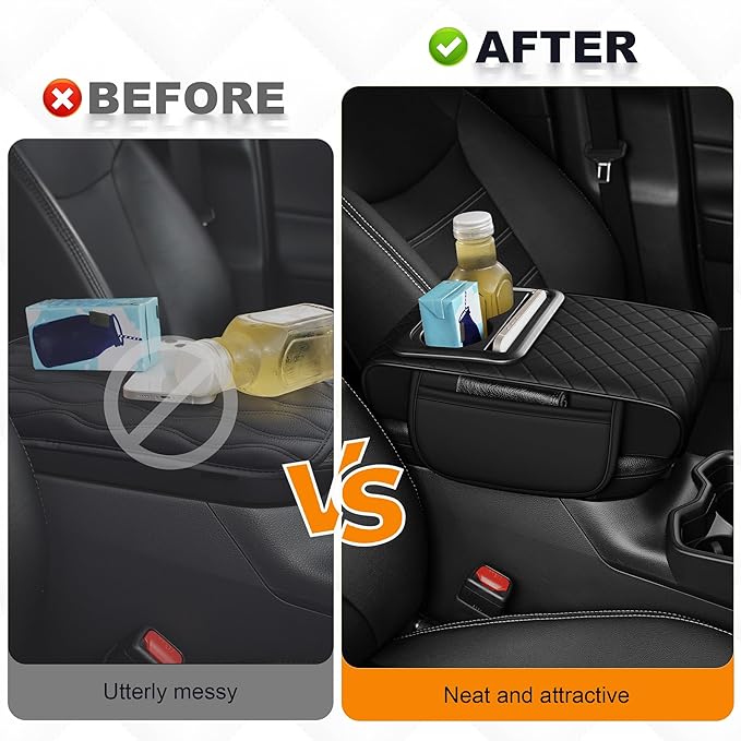 Car Armrest Cover Fit for Mazda Mazda 3 Upgrade Memory Foam Console Protector with Cup Holders and 2 Storage Pockets (Black)