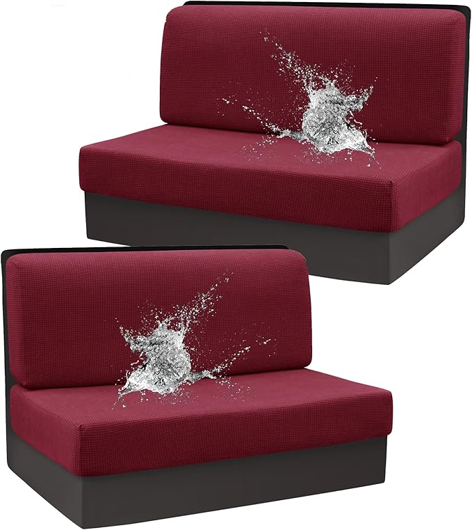 Stretch Waterproof Rv Dinette Cushion Covers,4 Seat Rv Seat Covers with 2 Backrest & 2 Bench Covers,RV Cushion Couch Covers Dinette Both Seats for RV Camper,2 Set-Wine red