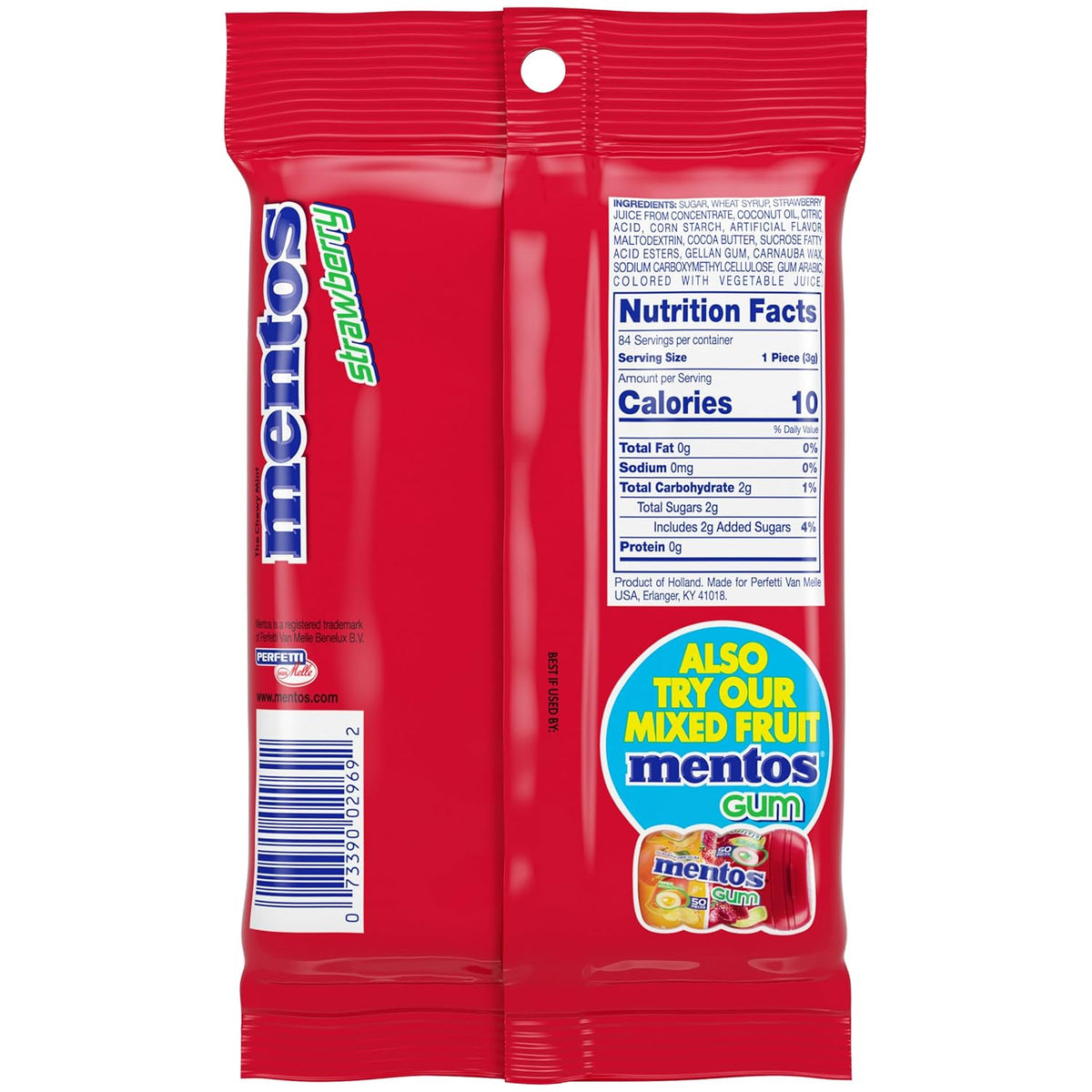 Mentos Strawberry Chewy Mint Candy Roll, 14 Pieces Per Roll, 6 Count Party Pack