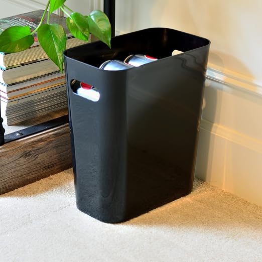 Youngever 2 Pack 3 Gallon Slim Trash Can, Plastic Garbage Container Bin, Trash Bin with Handles for Home Office, Living Room, Study Room, Kitchen, Bathroom (Black)