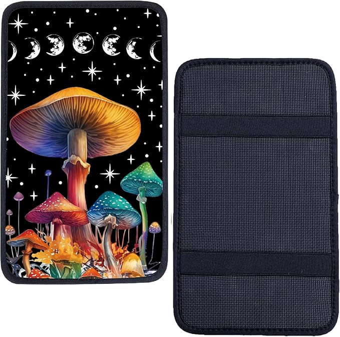 CREATCABIN Mushroom Car Center Console Cover Pad Car Armrest Seat Box Cover Auto Armrest Storage Box Pad with Elastic Band Auto Center Console Cushion Protector for Most Vehicle SUV Truck 12.6×7.5in