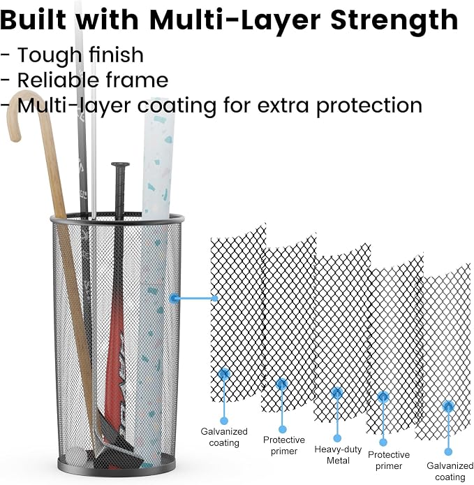 19.5" H Mesh Umbrella Stand - Ventilated Mesh Umbrella Holder for Entryway - Extra Capacity Storage for Umbrellas Canes & More - Freestanding Indoor Organizer 10.4" L x 10.4" W x 19.5" H - 2P Black