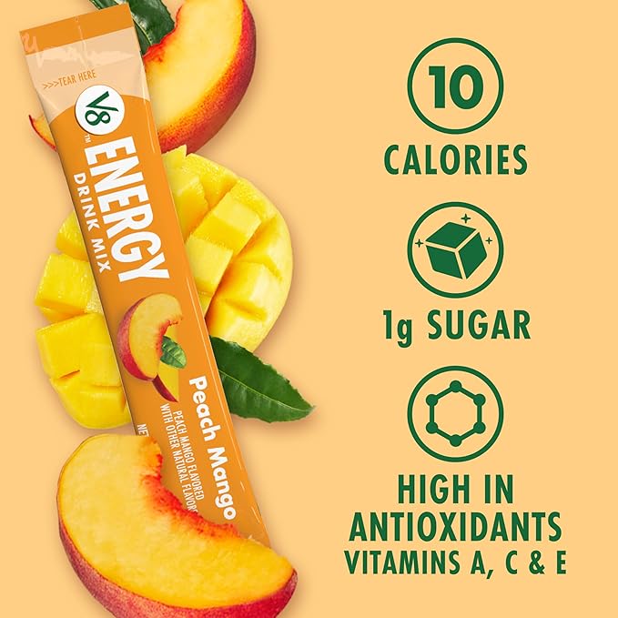 V8 Energy Peach Mango Energy Drink Powder, .10 oz Packet (10 Count) (Pack of 2)