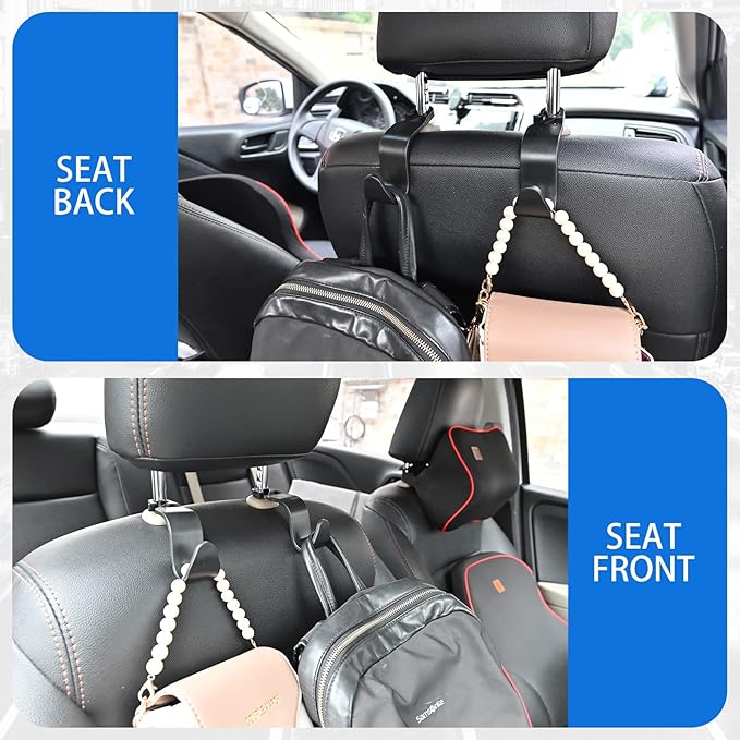 Car Seat Headrest Hook, Universal Car Storage Headrest Hanger Holder Hooks Organizer, Vehicle Strong and Durable Backseat Hanger Interior Accessories for Handbag Purse Coat 4 Pack Black