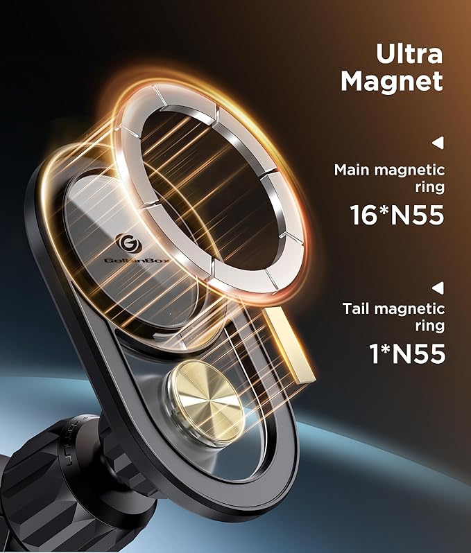 GolbinBox for Magsafe Car Mount, [17*N55 Strong Magnets] 2-in-1 Magnetic Car Phone Holder for Air Vent or Dashboard, 360° Rotation Car Accessories for Women Men for iPhone 17 16 15 14 Pro Max Samsung