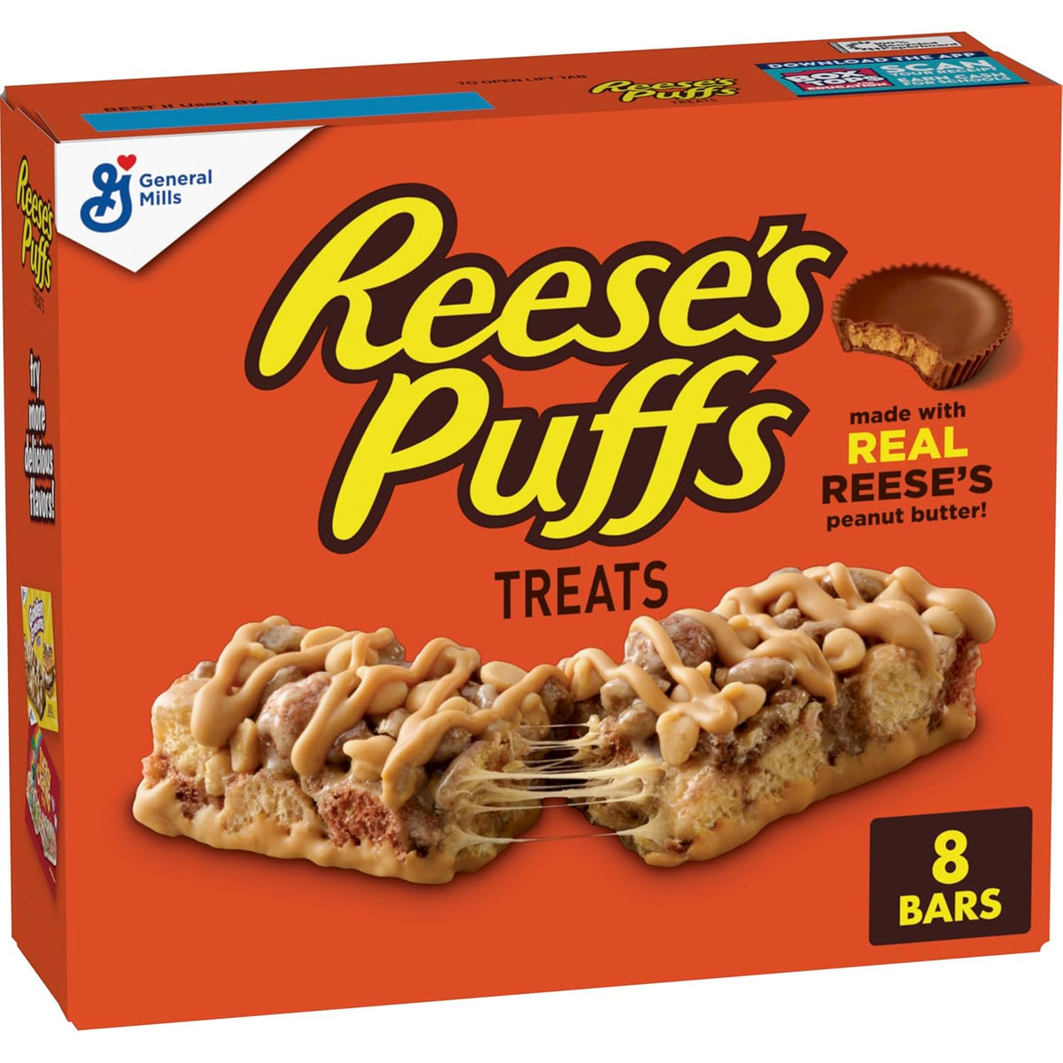 REESE'S Puffs Cereal Treat Bars, Peanut Butter and Cocoa, Snack Bars, Value Pack, 16 Ct, 13.6 oz
