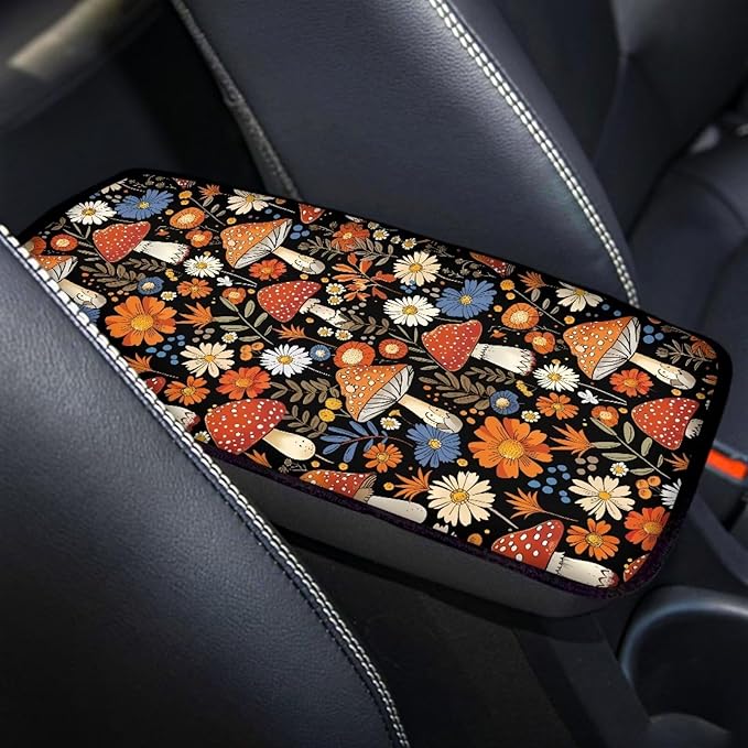 Cute Mushroom Auto Armrest Console Cover Arm Rest Cover Car Soft Car Console Covers Protect from Pet Claws for Most Vehicle, SUV, Truck, Cars