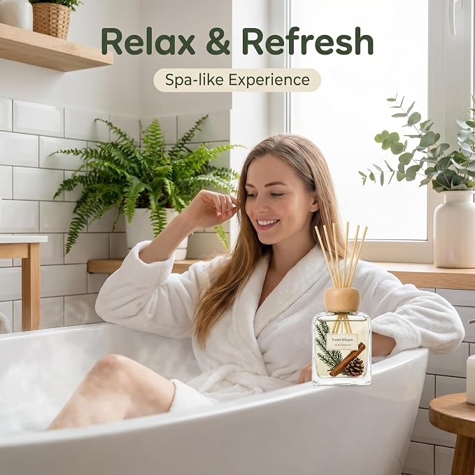 Fir Reed Diffuser, Woody Forest Home Fragrance for Bedroom Bathroom & Living Room, Long Lasting Essential Oil Diffuser Sticks up to 120 Days, Non Toxic Pet & Kid Friendly, IFRA Compliant, 3.4 FL OZ