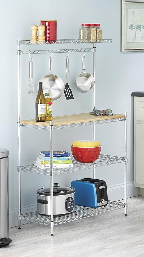 Whitmor Supreme Baker’s Rack with Food Safe Removable Wood Cutting Board - Chrome