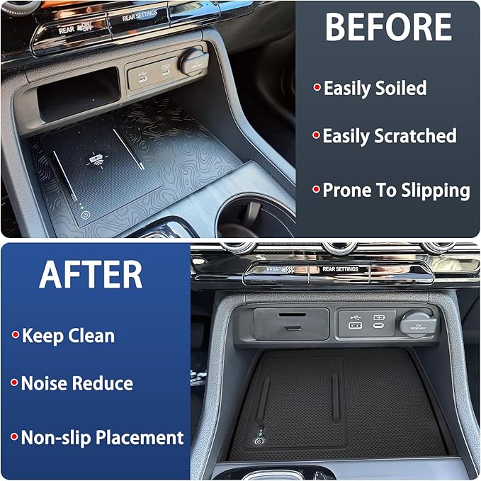 Center Console Silicone Mat Fit for Honda Pilot Accessories 2023-2025 2026 for Passport Accessories 2026 Wireless Charging Mat Non-Slip Protector Pad (Black)