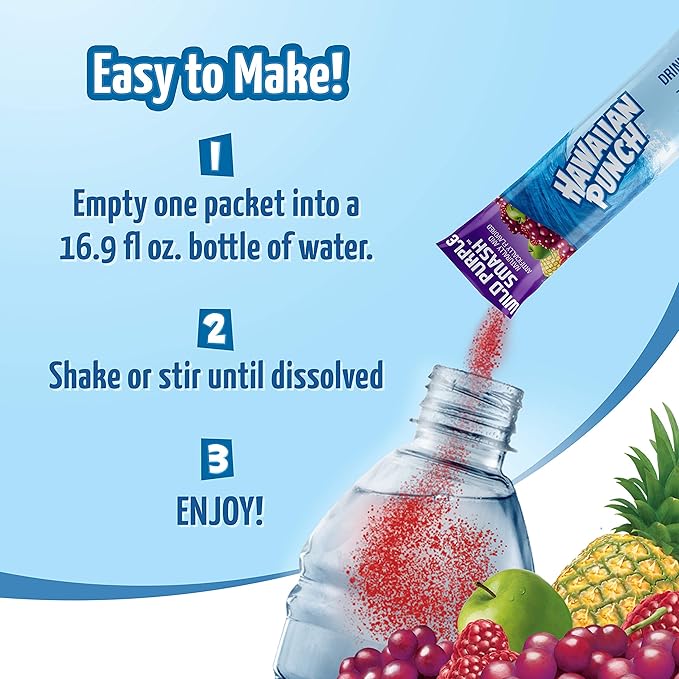 Hawaiian Punch Powder Drink Mix – Sugar Free & Delicious, Excellent source of Vitamin C (Wild Purple Smash, 96 Sticks)