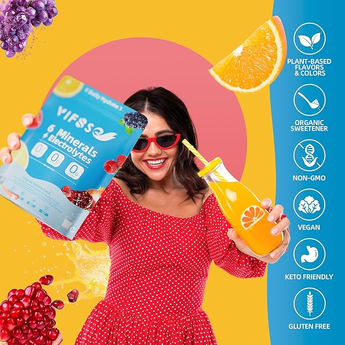 Electrolyte Powder Drink Mix - Rapid Hydration with 6 Minerals & Electrolytes, 30 Sticks, Sugar-Free Variety Packs of Lemon, Raspberry, Cherrypomegranate,Orange, Grape, for Workout & Energy Recovery