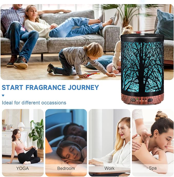 Essential Oil Diffuser & Essential Oils Set, Aromatherapy Diffuser with 7 LED Colors, 6 Oils Gift Pack (Clean Home, Peppermint, Blossom Soapy, Soft Powder, Fresh Cotton, Fresh Linen)