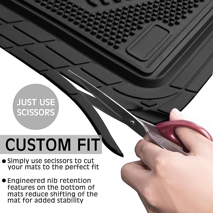 CAR PASS Heavy Duty Rubber Floor Mats Gray Car Mats Full Set with Trunk Cargo Liner - Universal Waterproof Floor Mats for Car SUV Truck, Durable All Weather Automotive Liner Mats (All Black)