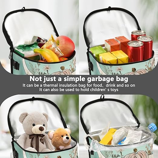 MNSRUU Car Trash Can with Lid, Highland Cow Flowers Car Trash Bag Hanging Organizers and Storage for Front Back Seat, Leak-Proof Trash Bin