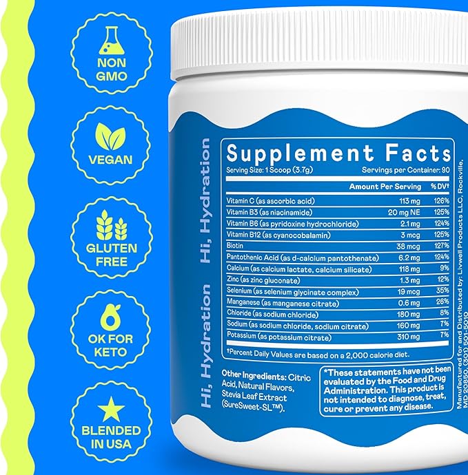Hi-Lyte Electrolyte Powder, Daily Hydration Supplement Drink Mix, 90 Servings | Sugar-Free, 0 Calories, 0 Carbs | No Maltodextrin. Gluten-Free | Supports Keto | Light Refreshing Flavor (Raspberry)