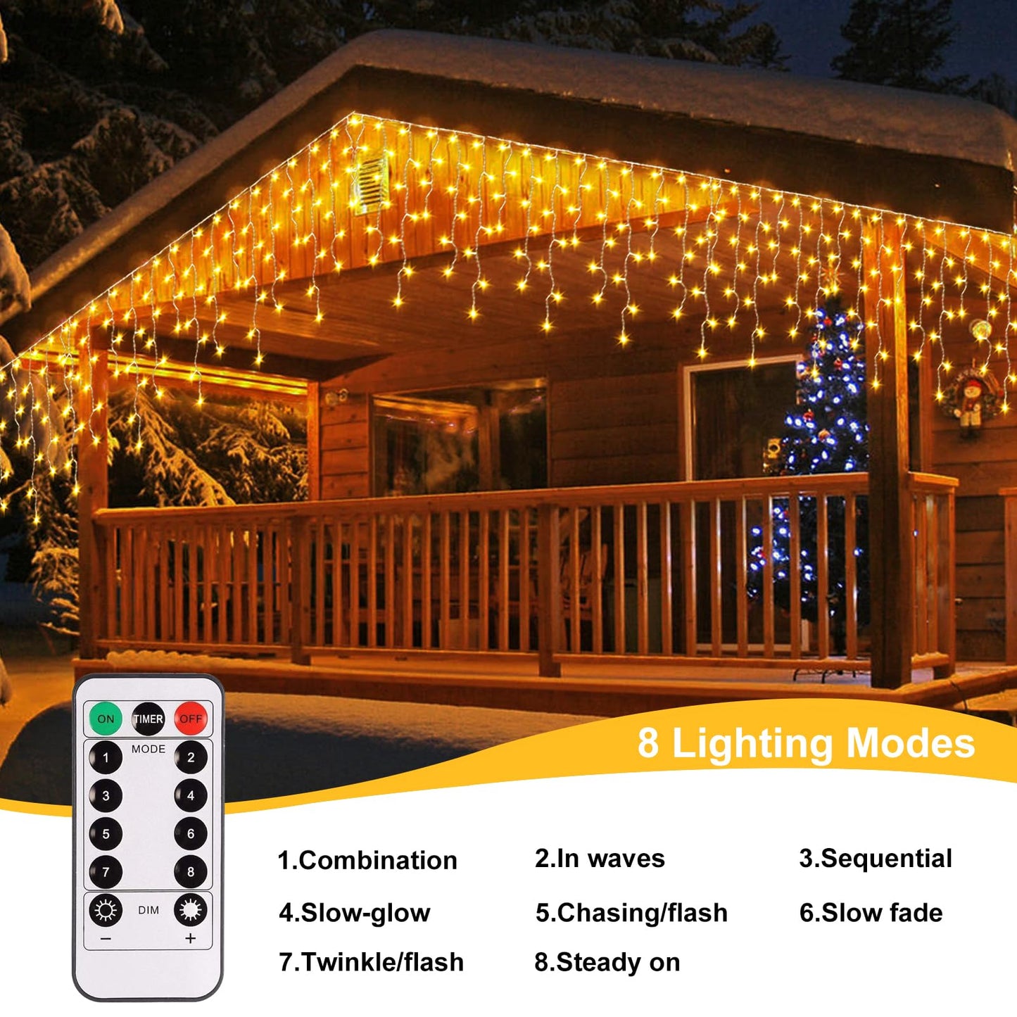 echosari Icicle Lights 10Ft 102 LED Warm White Battery Operated Dimmable with Timer Remote - Clear Wire