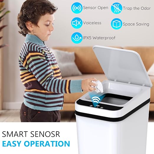 jinligogo 3Pack Bathroom Small Trash Can with Lid, 2.6 Gallon Touchless Automatic Garbage Can Slim Waterproof Motion Sensor Smart Trash Bin for Bedroom, Office, Living Room-White