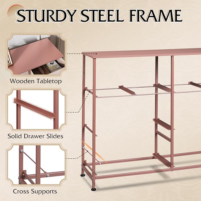 WLIVE 8 Drawer Dresser for Bedroom, Wide Fabric Dresser Storage Organizer, Chest of Drawers with Wood Top, Sturdy Steel Frame, Dressers for Living Room, Closet, Hallway, Pink