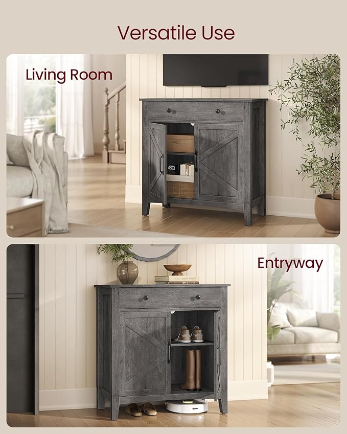 VASAGLE LIRY Collection - Buffet Cabinet, Coffee Bar Cabinet with a Drawer, Adjustable Shelf, Sideboard Storage with Cable Hole, Drawer Divider, Misty Gray UBBK341GW01S