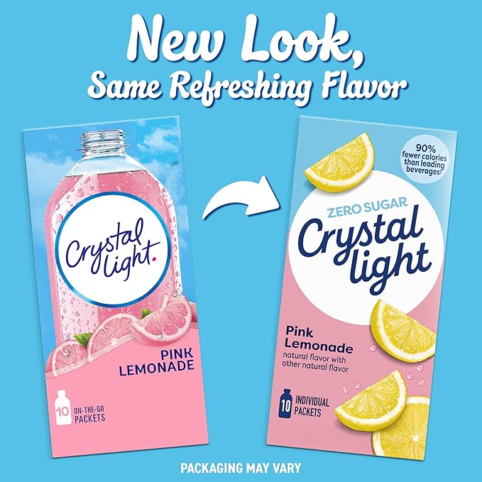 Crystal Light On The Go Pink Lemonade Powdered Soft Drink Mix, 0.13 Ounce - 10 per pack - 12 packs per case.