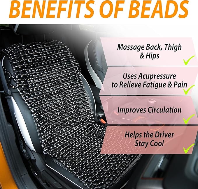 ZONETECH Black Wooden Beaded Comfort Seat Cover - Premium Quality Full Car Driver Massaging Cool Comfortable Cushion with High Ventilation