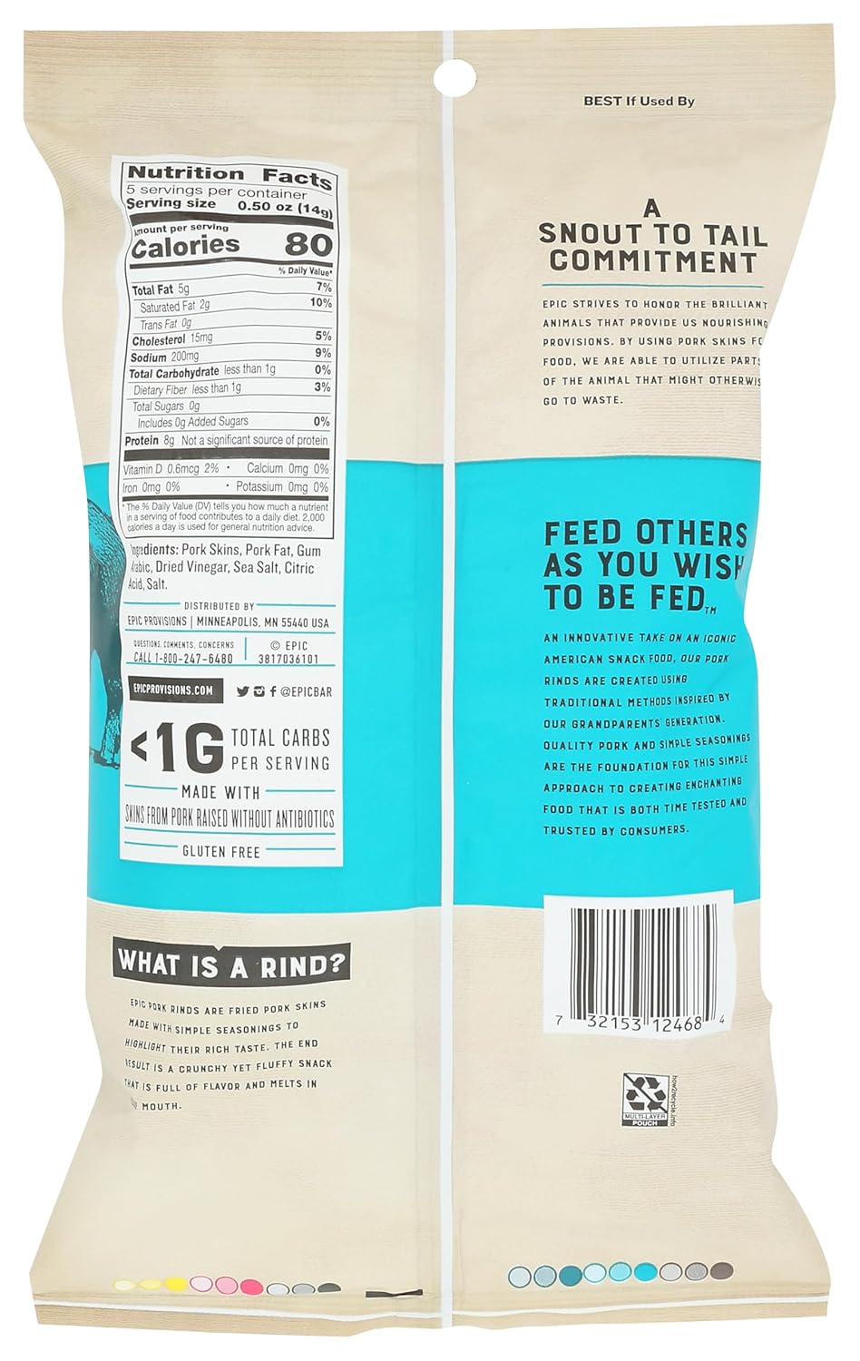 EPIC Sea Salt and Vinegar Pork Rinds, Keto Friendly, Protein Snacks, 2.5 oz