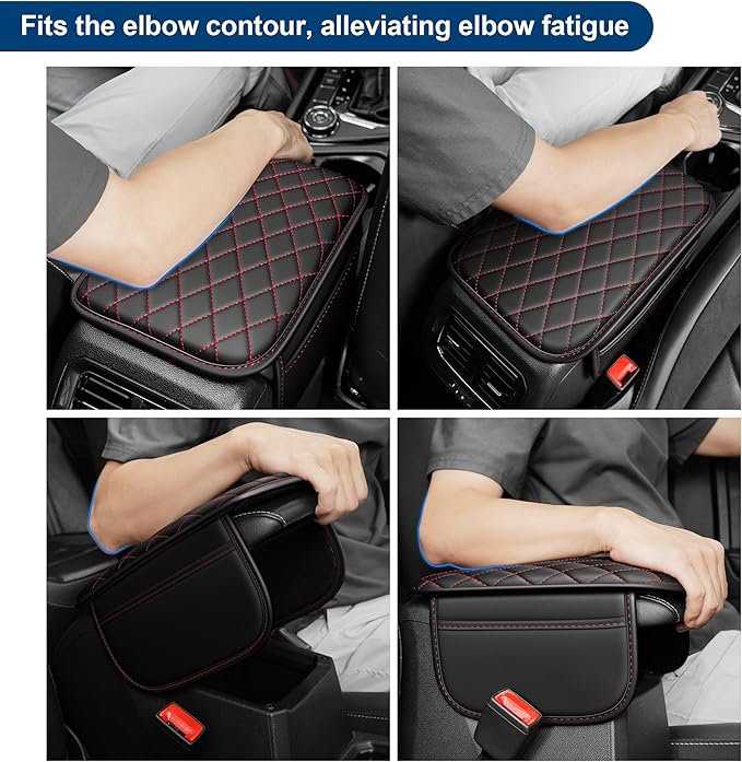 Car Center Console Cover Fit for Volkswagen Arteon Leather Armrest Cover with 2 Storage Bags Waterproof Console Cover Scratch & Wear Resistant(Redline)