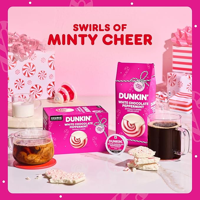 Dunkin’ White Chocolate Peppermint Artificially Flavored Ground Coffee, 11 oz. Bag, 6 Count