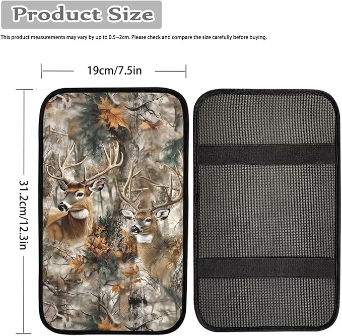 Horeset Deer Hunting Camouflage Auto Armrest Cover Center Console Decor Protector, Universal Fit Non-Slip Car Arm Rest Cushion