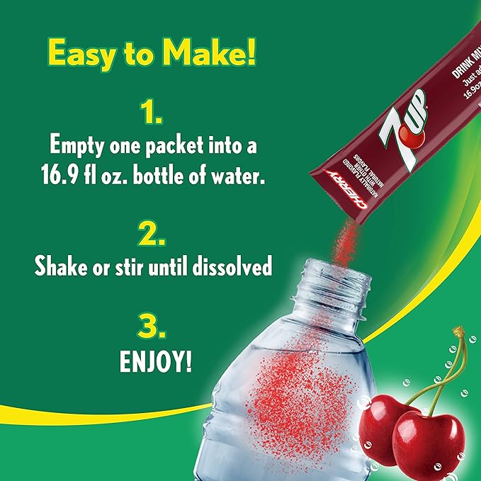 7-UP Powder Drink Mix – Sugar Free & Delicious (Cherry, 72 Sticks)