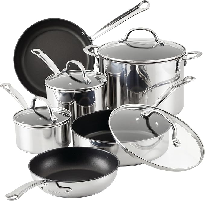 Farberware Millennium Stainless Steel Nonstick Cookware Induction Pots and Pans Set, 10-Piece Kitchenware Set
