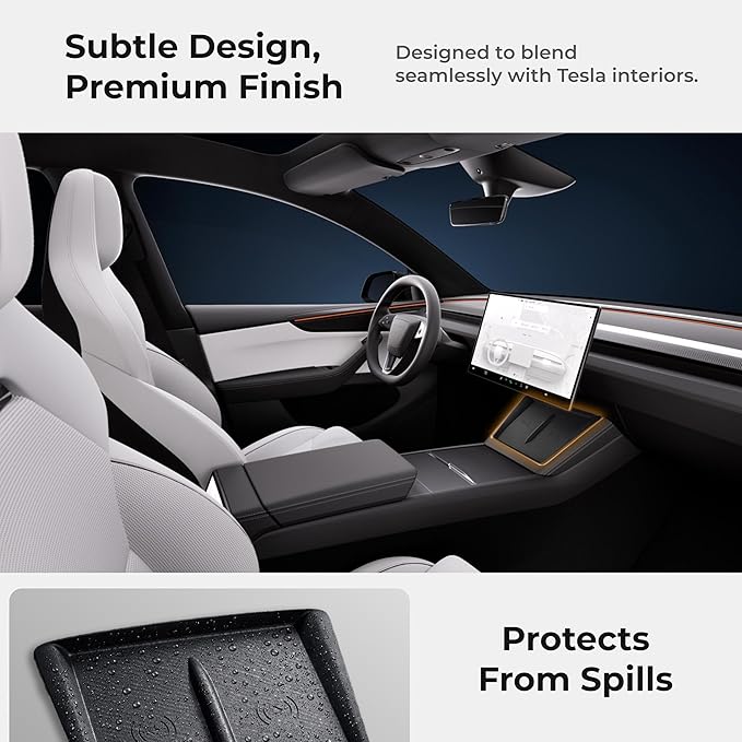 Ultra-Thin Wireless Charging Pad [Unobstructed Charging] Protective Silicone Cover for Tesla Model 3 Highland & Model Y Juniper – Black